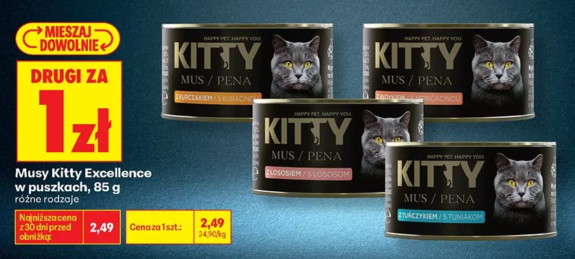 Mus dla kotów Kitty Excellence z łososiem promocja w Biedronka