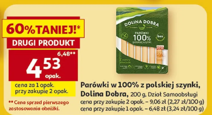 Parówki w 100% z polskiej szynki, Dolina Dobra promocja w Auchan
