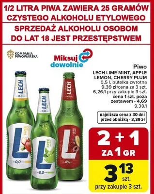 Piwo Lech Lime Mint, Apple Lemon, Cherry Plum promocja w Carrefour