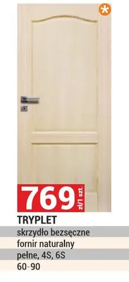 Drzwi TRYPLET skrzydło bezpieczne fornir naturalny pełne, 4S, 6S 60-90 promocja w Merkury Market