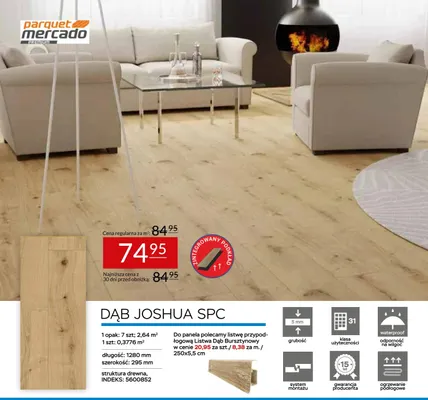 Listwa przypodłogowa Dąb Bursztynowy Parquet Mercado promocja w Abra Meble