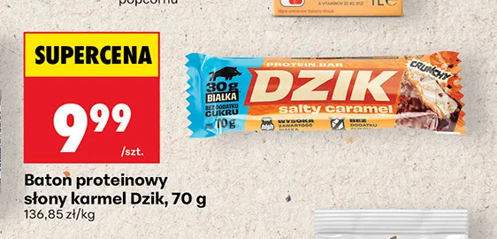 Baton proteinowy słony karmel Dzik promocja w Biedronka