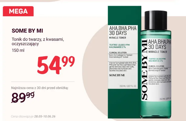 Tonik do twarzy z kwasami oczyszczający SOME BY MI promocja w Rossmann