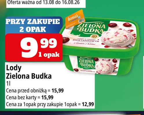 Lody o smaku śmietankowym Zielona Budka promocja w Leclerc