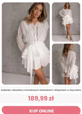 Sukienka z bawełną z koronkowymi wstawkami i wiązaniem w stylu Boho Renee promocja w Renee