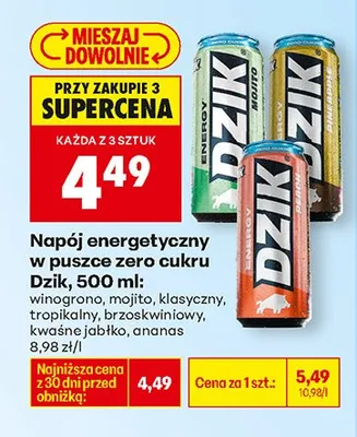 Napój energetyczny w puszce zero cukru winograno, mojito, klasyczny, tropikalny, brzoskwiniowy, kwaśne jabłko, ananas promocja w Biedronka