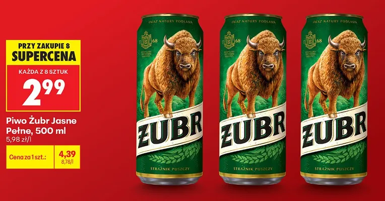 Piwo Żubr Jasne Pełne promocja w Biedronka