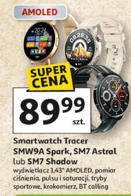 Smartwatch Tracer SMW9A Spark, SM7 Astral lub SM7 Shadow wyświetlacz 1.39" AMOLED, pomiar ciśnienia, pulsu i saturacji, tryby sportowe, krokomierz, BT calling promocja w Auchan