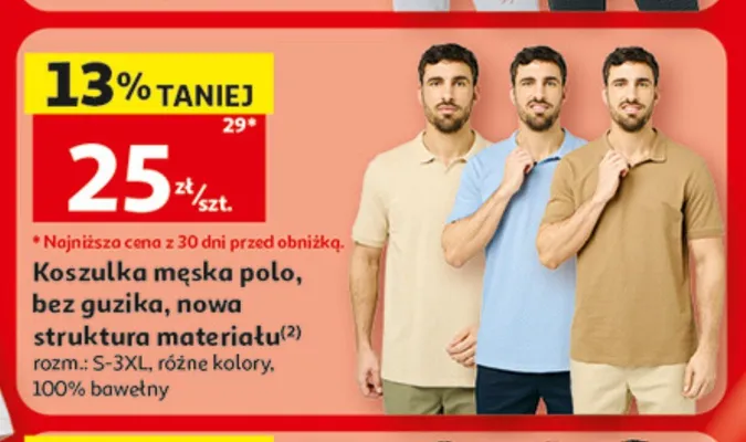 Koszulka męska polo bez guzika Inextenso promocja w Auchan