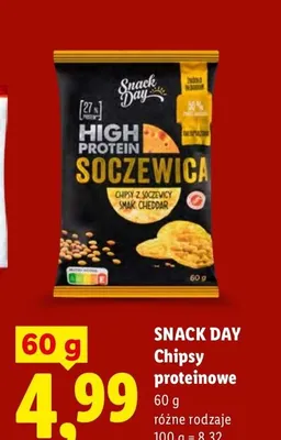 Chipsy proteinowe z soczewicy o smaku cheddar Snack Day promocja w Lidl