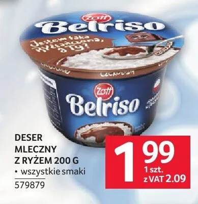 Deser mleczny z ryżem Belriso promocja w Selgros