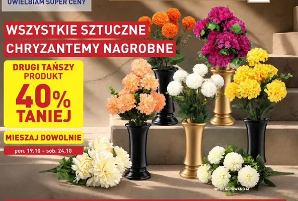 Sztuczne chryzantemy nagrobne Aldi promocja w Aldi