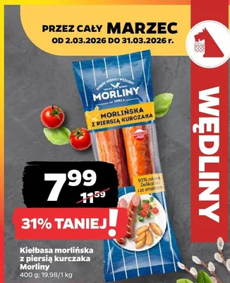 Kiełbasa morlińska z piersią kurczaka Morliny promocja w Netto