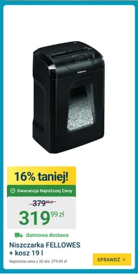 Niszczarka Fellowes + kosz 19 l promocja w ERLI