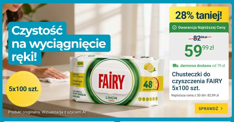 Chusteczki do czyszczenia Fairy 5-pak 100 szt. promocja w ERLI