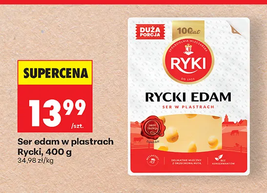 Ser edam w plastrach Rycki promocja w Biedronka