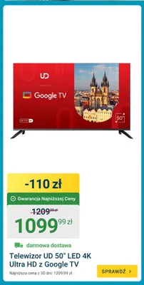 Telewizor Ud 50" LED 4K Ultra Hd z Google Tv promocja w ERLI
