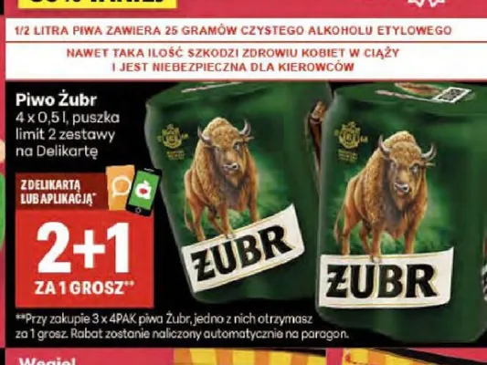 Piwo Żubr 4-pak 500ml promocja w Delikatesy Centrum