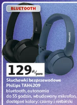 Słuchawki bezprzewodowe bluetooth TAH4209, autonomia do 55 godzin, wbudowany mikrofon, dostępne kolory: czarny i niebieski promocja w Auchan