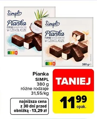 Pianka o smaku kokosowym w czekoladzie Simply promocja w Carrefour Market