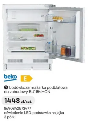 Lodówkozamrażarka podblatowa do zabudowy beko BU1154HCN promocja w Castorama