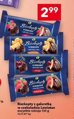 Biszkopty z galaretką w czekoladzie o smaku truskawkowym Lewiatan promocja w LEWIATAN