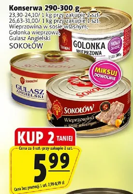 Konserwa wieprzowina w sosie własnym Sokołów promocja w Prim Market