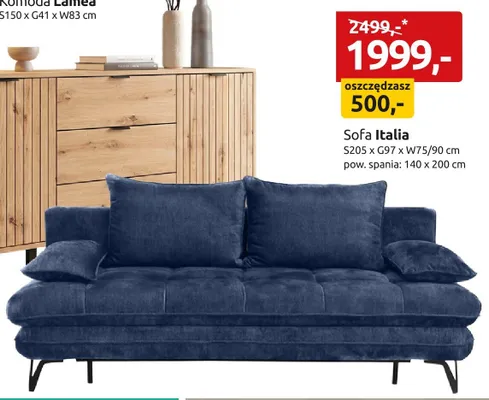 Sofa Italia S205 x G97 x W75/90cm pow. spania: 140x200cm promocja w Black Red White