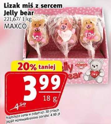 Lizak miś z sercem Jelly bear promocja w Prim Market