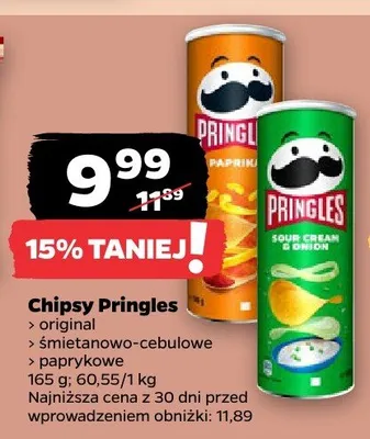 Chipsy Pringles original, śmietanowo-cebulowe, paprykowe promocja w Netto