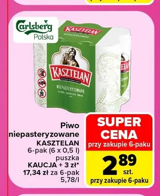 Piwo niepasteryzowane Kasztelan 6-pak promocja w Carrefour