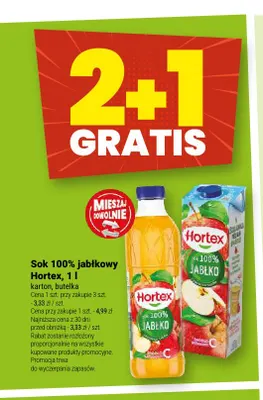 Sok 100% jabłkowy Hortex karton promocja w Twój Market