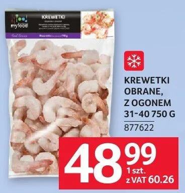 Krewetki obrane z ogonem 31-40 750g Myfood 877622 promocja w Selgros