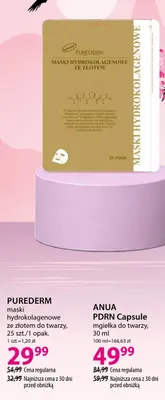 Maski hydrokolagenowe ze złotem do twarzy Purederm promocja w Hebe