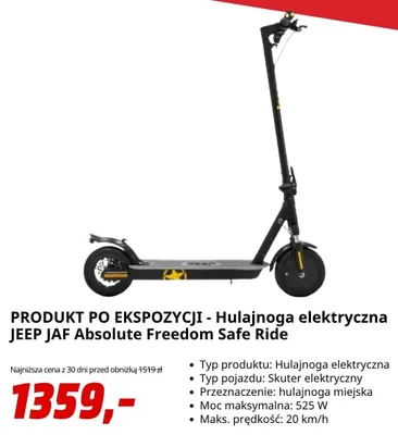 Hulajnoga elektryczna JEEP JAF Absolute Freedom Safe Ride promocja w Media Markt