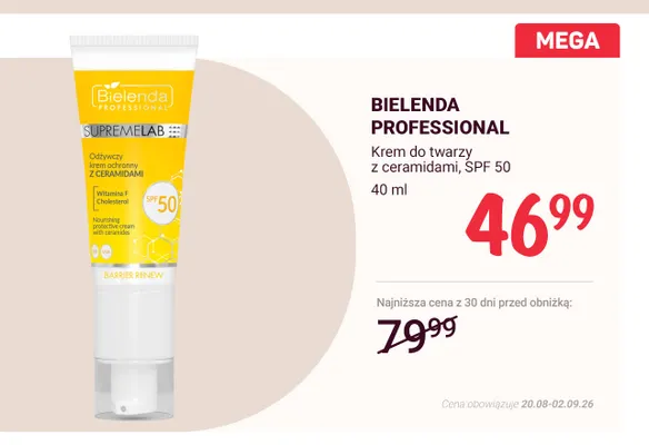 Krem do twarzy z ceramidami SPF 50 Bielenda Professional promocja w Rossmann