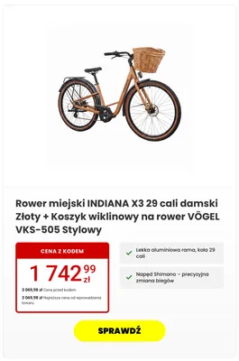 Rower miejski Indiana X3 damski + koszyk wiklinowy Vögel VKS-505 promocja w Media Expert