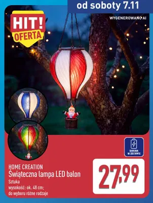 Świąteczna lampa LED balon Home Creation promocja w Aldi