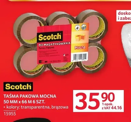 Taśma pakowa mocna Scotch 50mm x 66m 6-pak brązowa promocja w Selgros