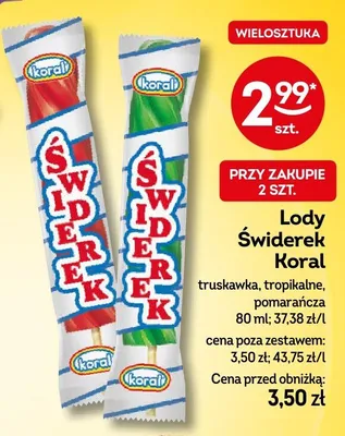Lody Świderek Koral truskawka, tropikalne, pomarańcza promocja w Żabka