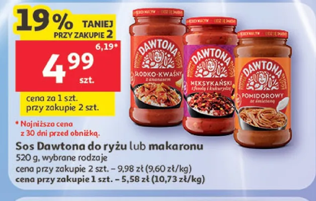 Sos do ryżu lub makaronu Dawtona pomidorowy ze śmietaną promocja w Auchan