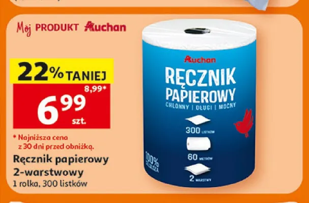 Ręcznik papierowy 2-warstwowy Auchan promocja w Auchan
