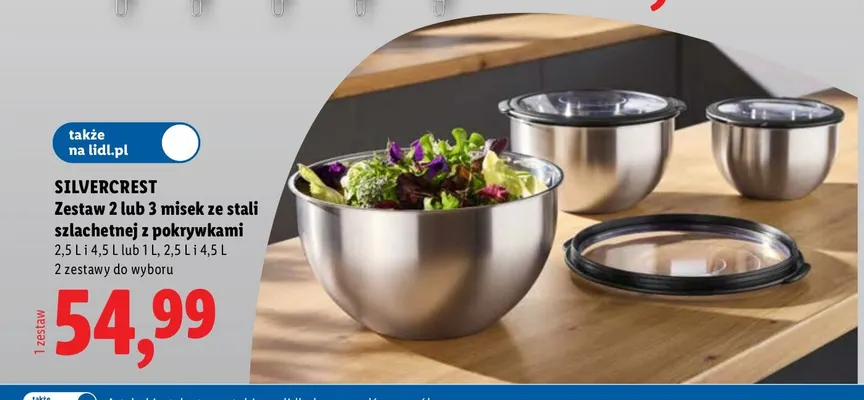 Zestaw 2 misek ze stali szlachetnej z pokrywkami 2,5 l i 4,5 l Silvercrest promocja w Lidl