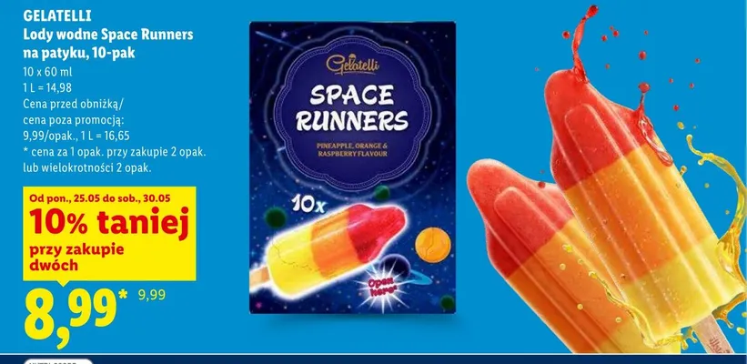 Lody wodne Gelatelli Space Runners na patyku 10-pak promocja w Lidl