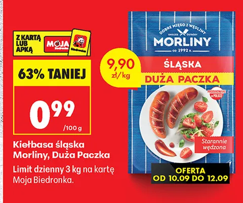 Kiełbasa śląska Morliny Duża Paczka promocja w Biedronka