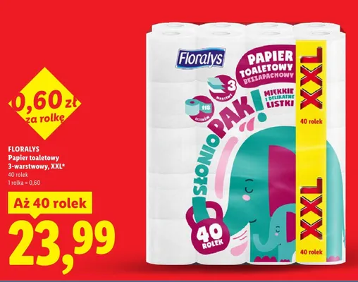 Papier toaletowy bezzapachowy 3-warstwowy XXL Floralys promocja w Lidl