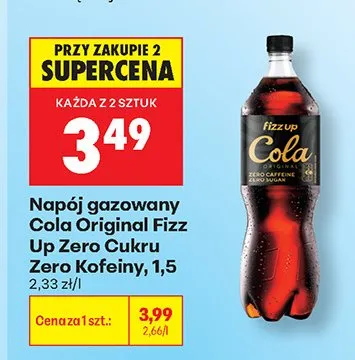 Napój gazowany Cola Original Fizz Up Zero Cukru Zero Kofeiny promocja w Biedronka