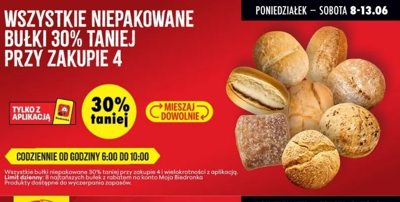 Bułki niepakowane promocja w Biedronka