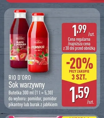 Sok warzywny pomidor pikantny Rio D'Oro promocja w Aldi