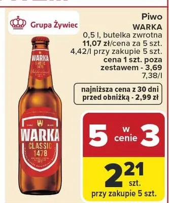 Piwo Warka Classic promocja w Carrefour